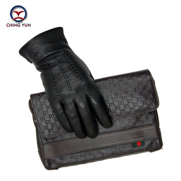 

2021 winter men deer skin leather gloves male warm soft black sewing design men mittens imitate rabbit hair 70% wool lining-07g, Blue;gray