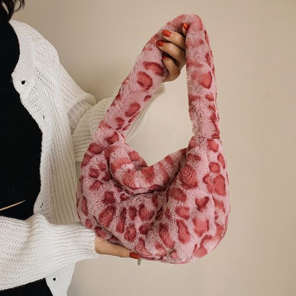 

plush female 2021 winter new fashion leopard single shoulder bag zebra handbag