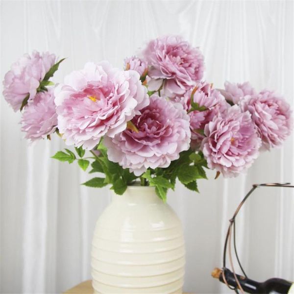 

european fake peony (3 heads/piece) 27.95" length simulation fortune flower for wedding home decorative artificial flowers & wreaths