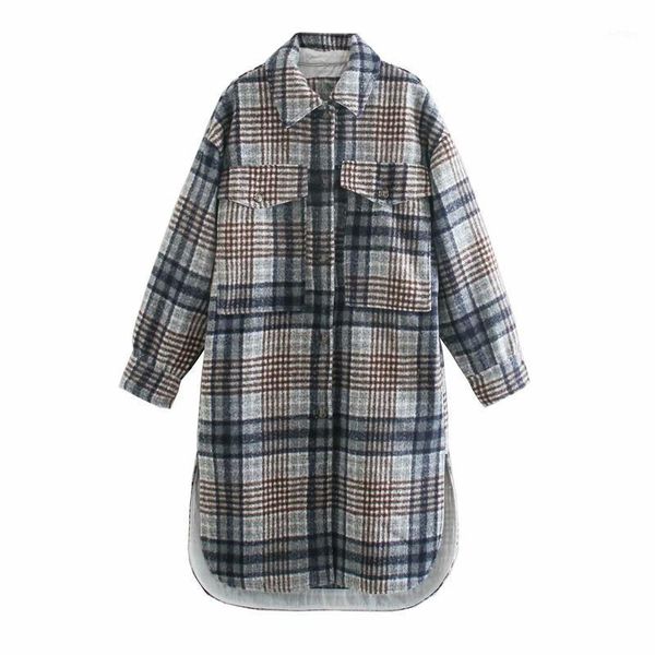 

women's wool & blends zxqj elegant women tweed plaid coats fad ladies pocket outercoat streetwear female chic turn down collar long co, Black