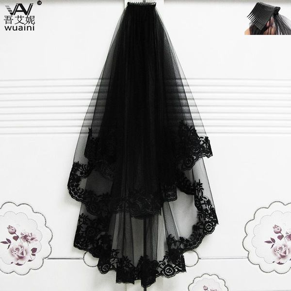 

bridal veils 55-75cm two layers black white short lace veil with comb wedding halloween party po ship
