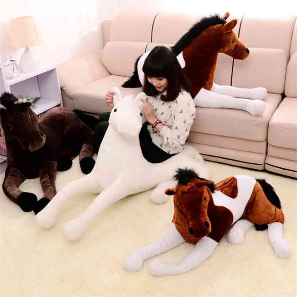 70 * 40 см Гигантский фаршированный симулятор животных лошадь плюшевая игрушка склонна лошадь кукла дети дети дня рождения рождественские подарка украшения дома 210825