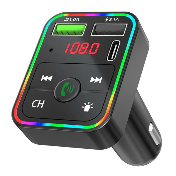 Car Kit MP3-Player Freisprecheinrichtung Bluetooth Wireless 5.0 FM-Transmitter USB-Handy-Ladegerät-Adapter mit buntem Umgebungslicht-LED-Display