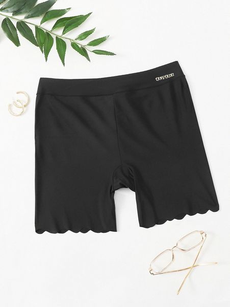 

plus plain scallop trim safety shorts y92l#, Black;white