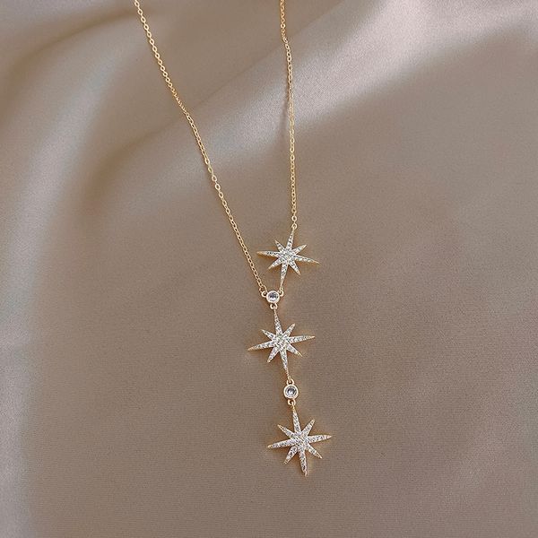 

xianlan508 eight pentagram necklace female character joker lock collar bone cold chain niche design south korea temperament web ce, Silver