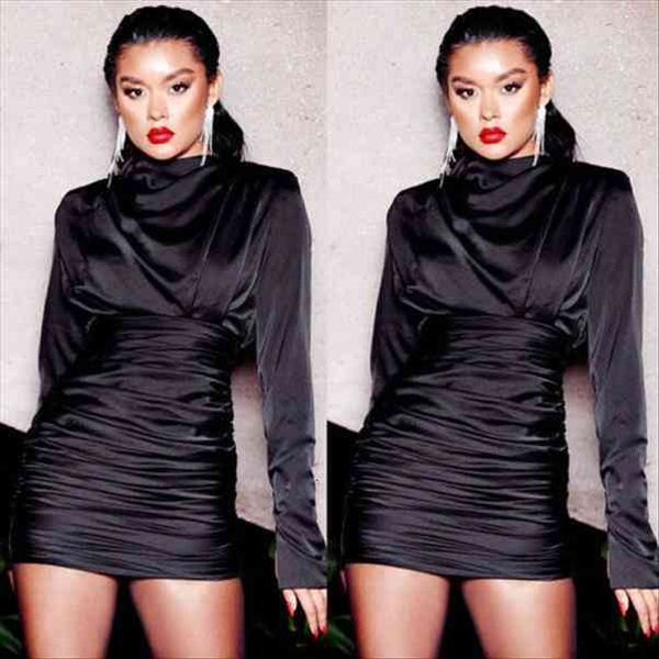 

autumn spring solid womens dress o neck long sleeve bodycon club pencil slim fit mini, Black;gray