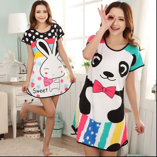 

summer nightgowns o neck cute womens sleepwears cartoon nightwear sleep nightdress home dress fashion, Black;red