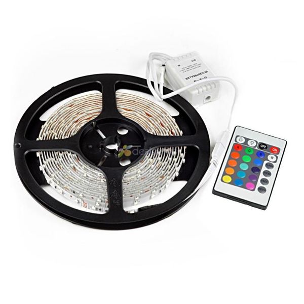 

5m/lot 3528 smd 300 leds non-waterproof flexible rgb color changing led strip +24 key ir remote controller strips