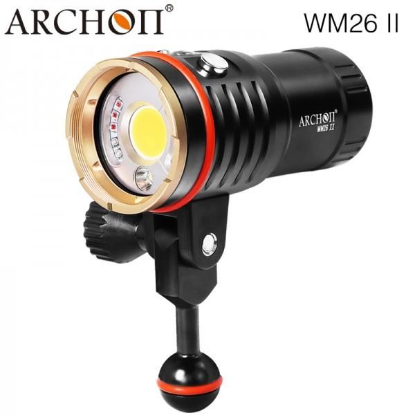 

promotion archon dm20-ii wm26-ii 6000lm 60w cob diving video light uv/ red pographying dive torch 100m underwater flashlights torches