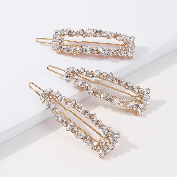 

hair clips & barrettes 3 pcs shiny crystal hairpins for women geometirc clip accessories square triangle pins styling jewelry, Golden;silver