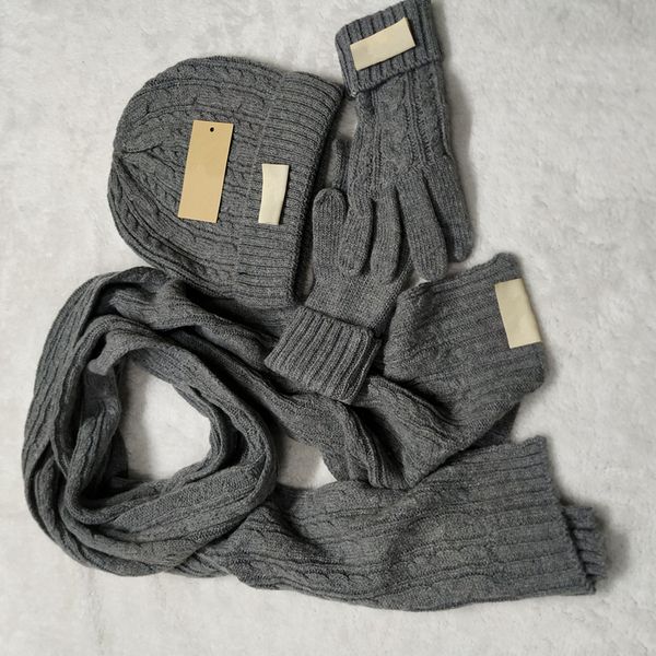 

luxury beanie hat scarf glove set womens mens designer scarves cap gloves winter ski warm solid color sets, Blue;gray