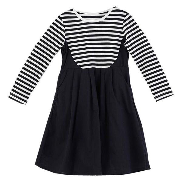 

to 12 years kids girls ribbed strip color block long sleeve flare spring dress children girl fashion casual dresses girl's, Red;yellow