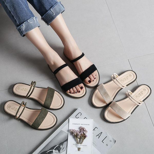 

big size sandals women flock roman brief narrow band two wear beach lady gladiator feminino, Black