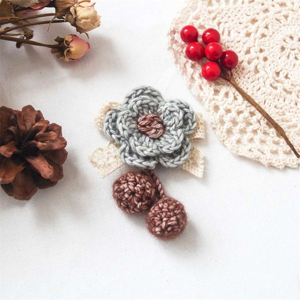 

2020 new foam wool flower cherry lace brooch knitting cotton accessories, Gray