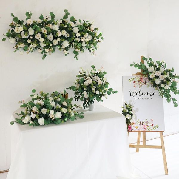 Dekoratif Çiçekler Çelenkler Flone Yapay Düzenleme Düğün Hoşgeldiniz Burcu Centerpiece Masa Koşucular Beyaz Backdrop Çiçek Sahne Decorat
