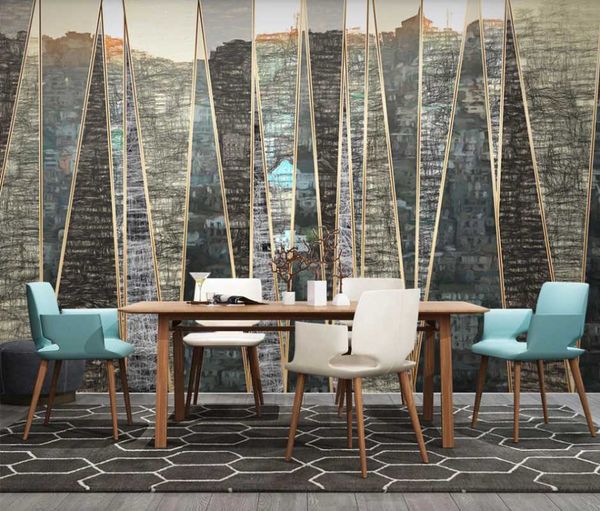 

custom mural wallpaper 3d hand-painted urban architecture geometric lines light luxury background wall living room wallpapers