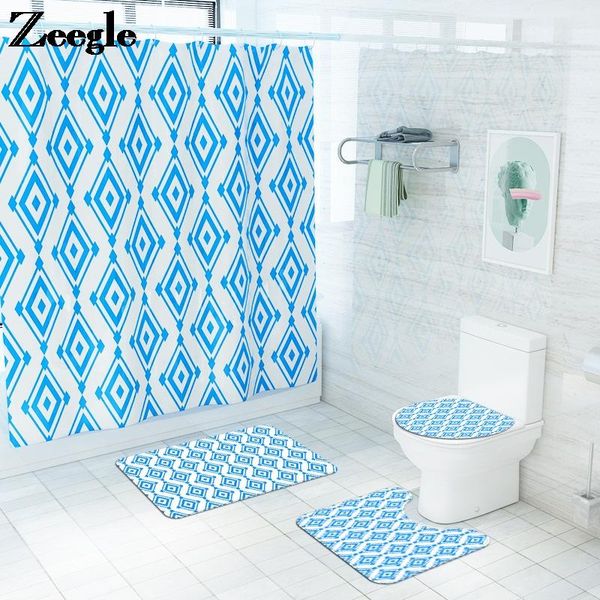 

home decor toilet mat color grid pattern shower curtain and flannel bath set anti-slip u-shaped rug foot mats