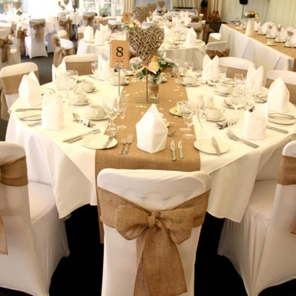

5pcs 7"x 108" vintage country jute hessian burlap chair bow sashes rustic wedding party venue decoration 17*275cm