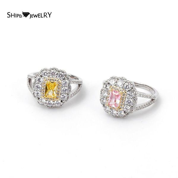 

shipei 925 sterling silver citrine pink sapphire created moissanite gemstone wedding fine jewelry romantic cute luxury rings cluster, Golden;silver