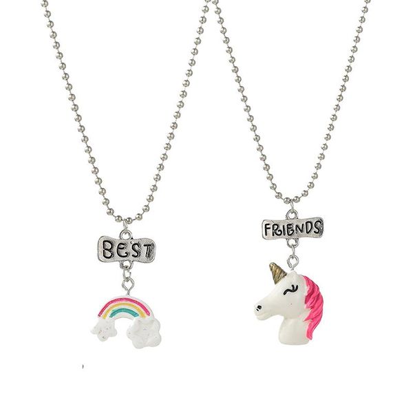 

2pcs friend necklace fashion bff rainbow for women christmas gifts birthday choker naszyjnik pendant necklaces, Silver