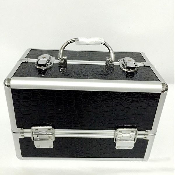 

wholesale- black professional handle makeup cosmetic storage train case box aluminum organizer artist hiker draws1