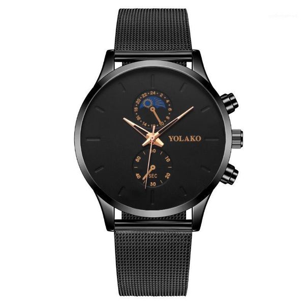 

wristwatches business mens wrist watch casual black alloy milano mesh strap gold pointer two eyes men's quartz for men montre homme, Slivery;brown