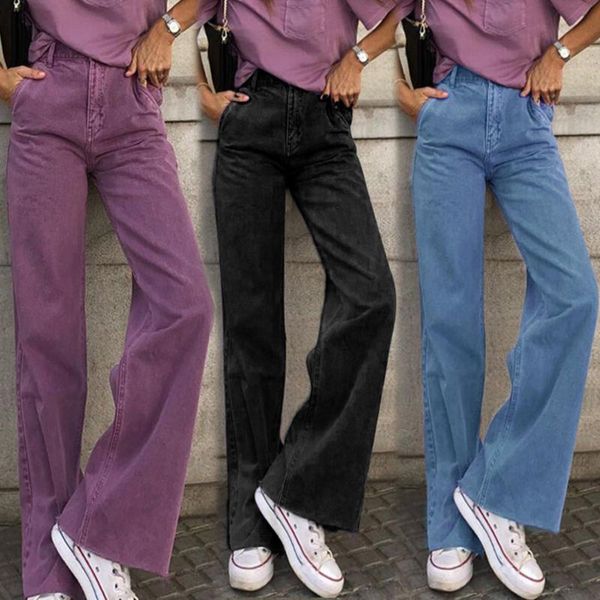 

women's jeans loose for women stretch high waist wide leg trousers femme washed denim mom pants 2021 vintage streetwear 3 colors t6, Blue