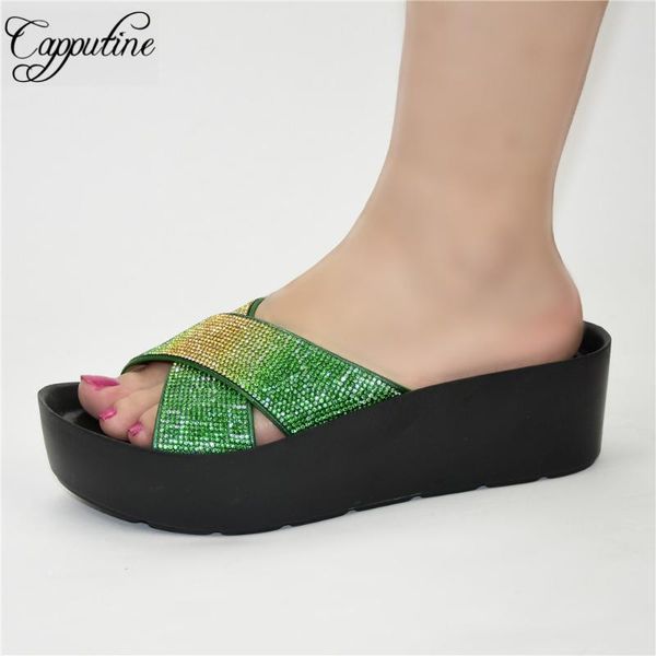 

est design african wedge heel women's casual shoes femmes chaussures with rhinestones 222-9 height 5cm slippers, Black