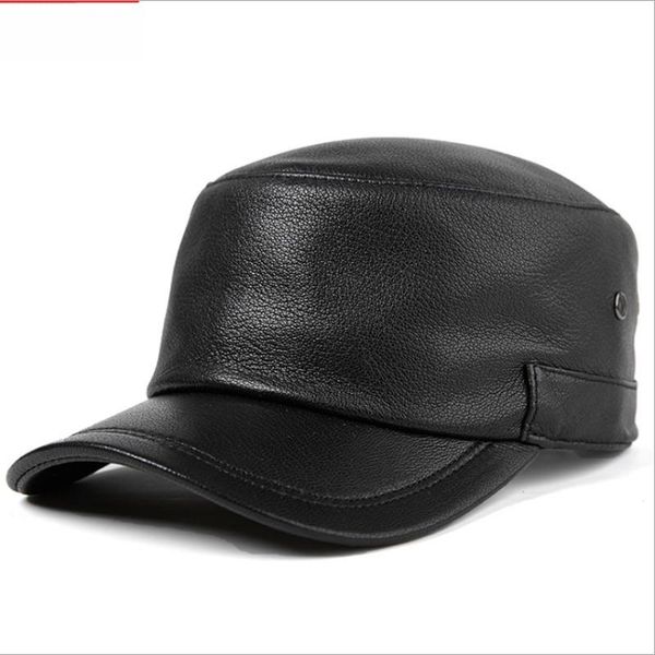 

Genuine Goatskin Leather Caps Fashion Military Hats Luxury Design Visors Cap MZ50 Wide Brim, Blue;gray