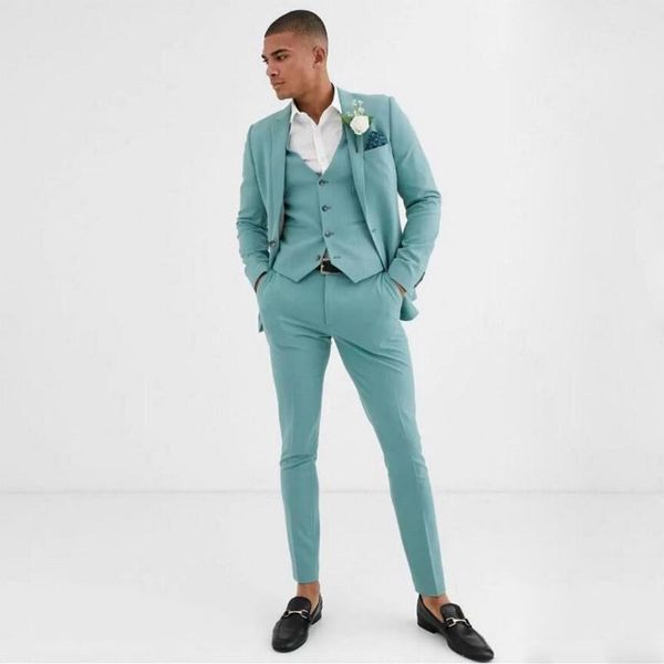 

mint green mens suits notched lapel male tuxedos for wedding blazers slim fit groom wear 3 pieces one button prom jackets vest with pants, Black;gray