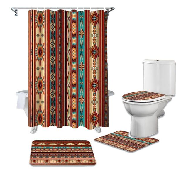 

shower curtains bathroom curtain and rug sets bohemian art geometric graphics toilet lid cover bath mat waterproof set