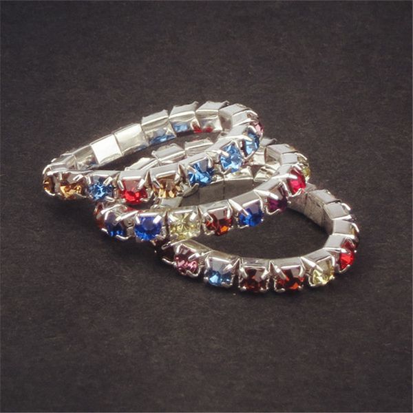 

super fashion single row crystal ring rhinestone elastic wedding rings, Silver