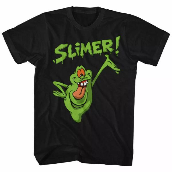 

the real ghostbusters slimer t shirt mens licensed cartoon classic tv show black, White;black