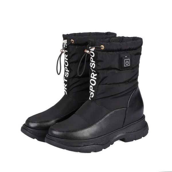 

boots womens ankle usb heated shoes foot warmer down puffer thick warm winter chunky heel waterproof ski snow sho, Black