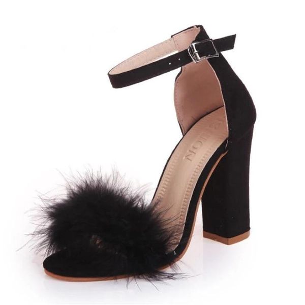 

dress shoes 2021 summer women pumps fur buckle strap open toe womans dancing high heels ladies sandals female party shoe wedding, Black