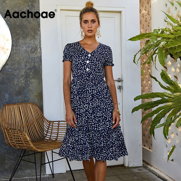

summer v neck casual print dress butterfly short sleeve beach pleated dress single breasted lady midi dresses vestidos, Black;white