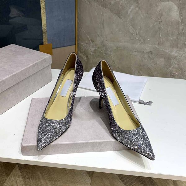 

dress shoes spring and summer fashion high heels gradient sequin flat bottom french fine heel crystal bride wedding shoes women's singl, Black