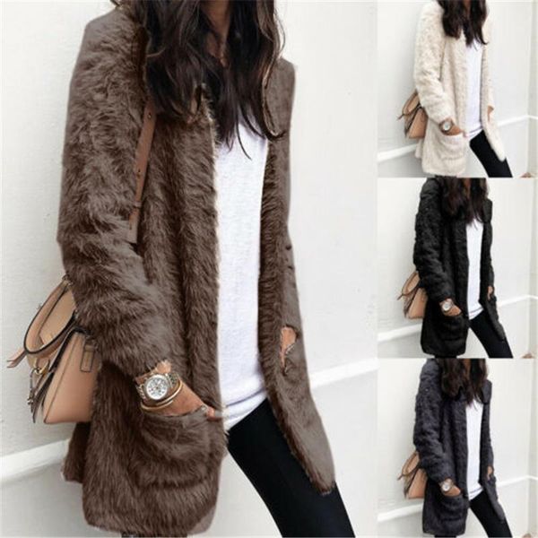 

women's jackets faux fur jacket coats women winter fleece cardigan plush teddy bear coat warm casual pockets overcoat s-xl1 e4v5, Black;brown