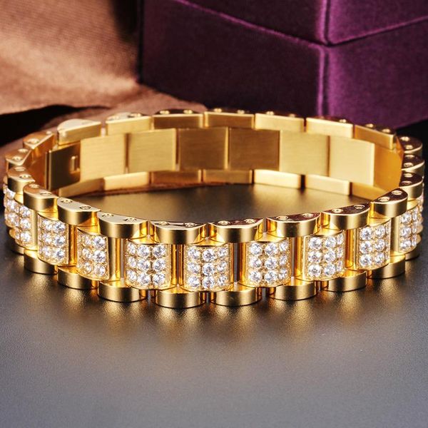 

link, chain 316l stainless steel with cz zircon men bracelets fashion simple luxury watchband bracelet male jewelry gifts, Black