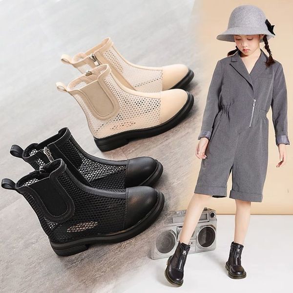 

girls' cool boots summer 2021 children's martin boots spring summer breathable net foreign style single, Black