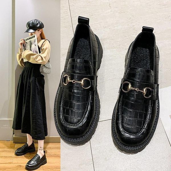 

boots small leather shoes female british style 2021 autumn/winter soft retro college plus velvet cotton, Black