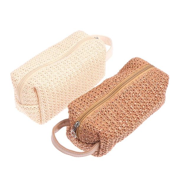 

storage bags women grass weave makeup bag female summer travel cosmetic beach