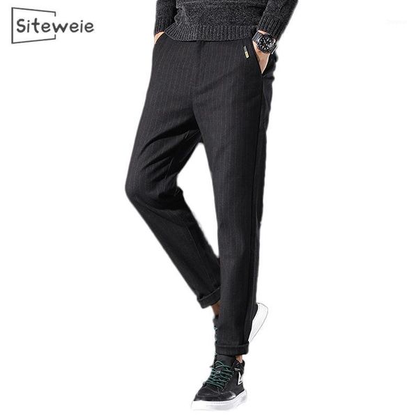 

business casual stripe straight pants for men sports thicken sweatpants japanese streetwear cotton trousers l512 men's, Black