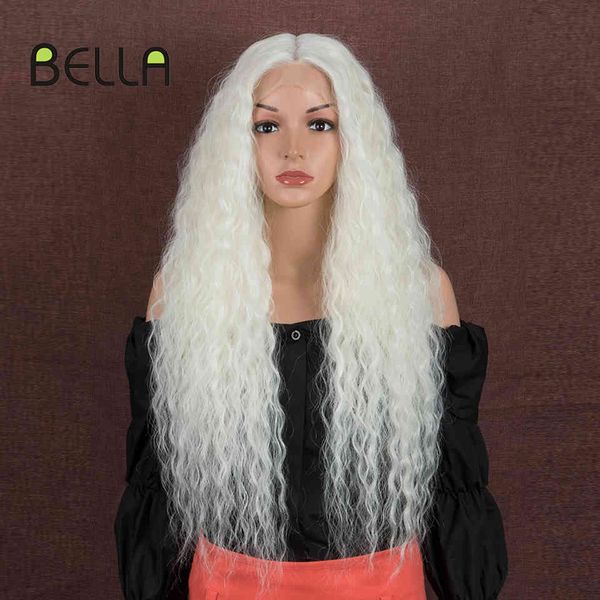 

bella kinky curly wig hd lace synthetic 30 inch wave hair white blonde color s for women cosplay lolita high temperature, Black;brown