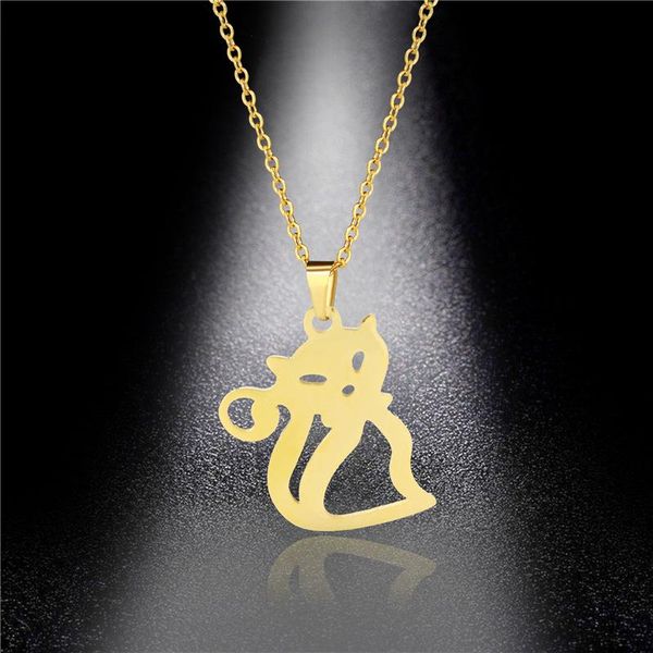 

pendant necklaces accessories hollow cute kitten necklace fine polished stainless steel animal, Silver