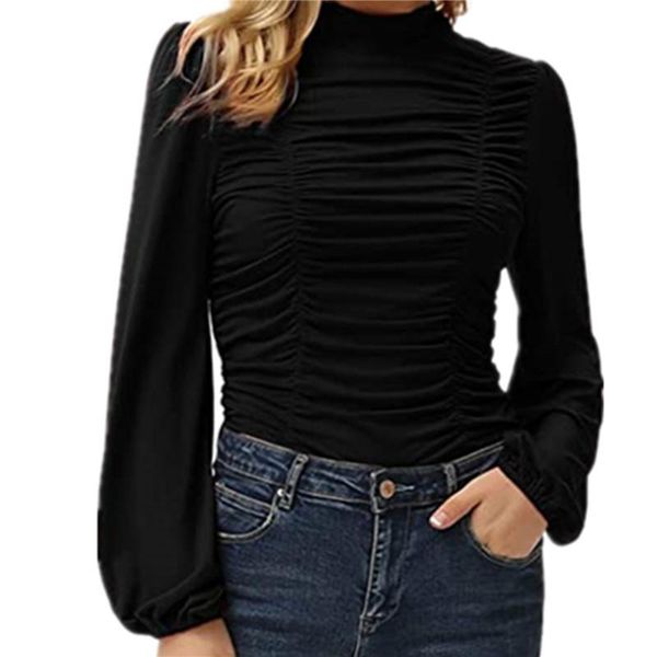 

women's t-shirt simple lady tees 2021 spring/autumn style solid color long sleeve ruffle sweet all-match female tee, White