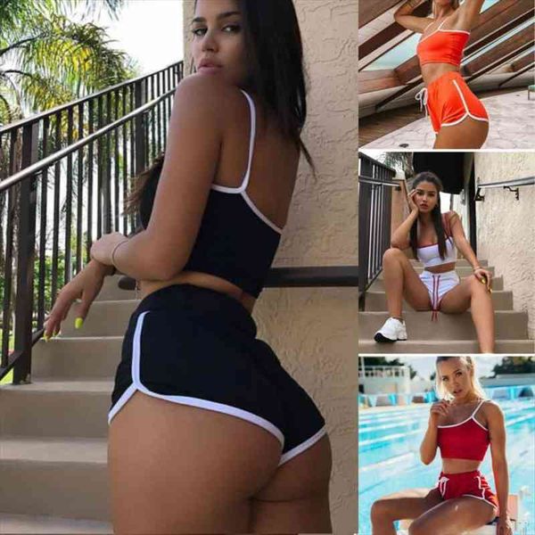

2pcs set women tracksuit summer ladies crop tank shorts two piece set sports fitness women clothing, Gray
