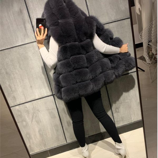 

Women's Fur & Faux gilet ladies natural women real vest hooded IUT5, Black