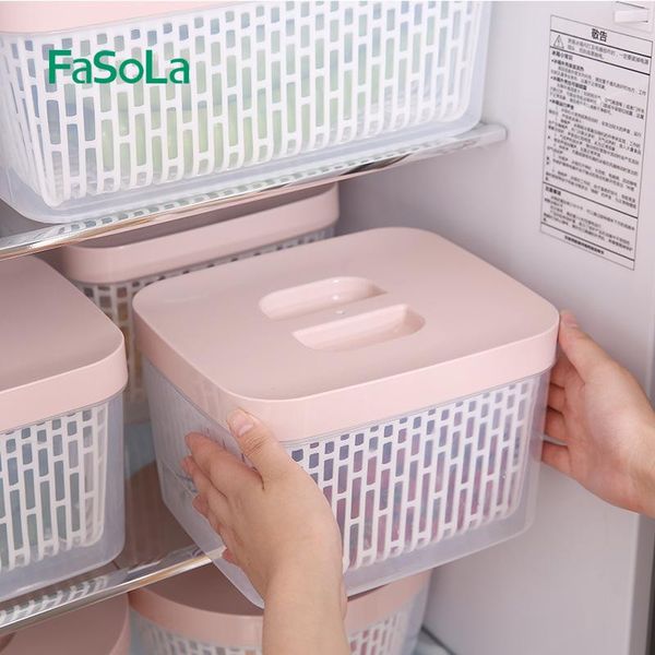 

storage baskets 2021 refrigerator fresh keeping box household refrigerated with lid large capacity kitchen drain plastic