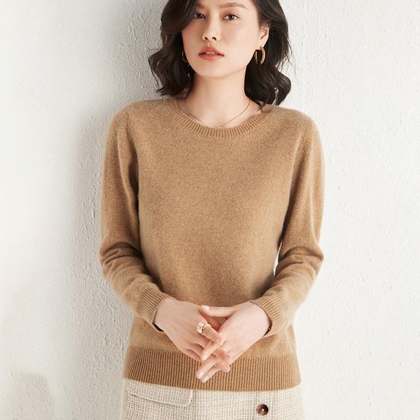 

cashmere sweater women's fall / winter 2021 wear round neck loose pullover knitting bottoming solid sweaters, White;black